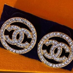 Gold Zircon CC Logo Earrings(CUTE)